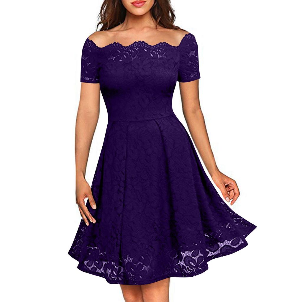 Women's Fall Off Shoulder Floral Maxi Dresses Formal Short Sleeve Cocktail Wedding Guest Dress