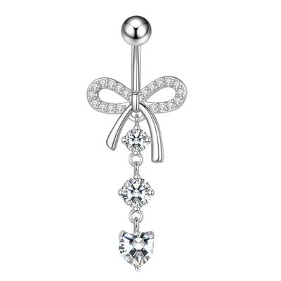 Stainless Steel Pink Dot Drill Navel Ring Nail Butterfly Zircon Simple Navel Buckle Piercing Ornament