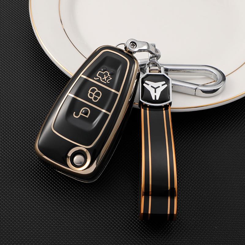 TPU Car Key Case Cover for Ford Ranger C-Max S-Max Focus Galaxy Mondeo Transit Tourneo Custom Auto Key Holder Keychain