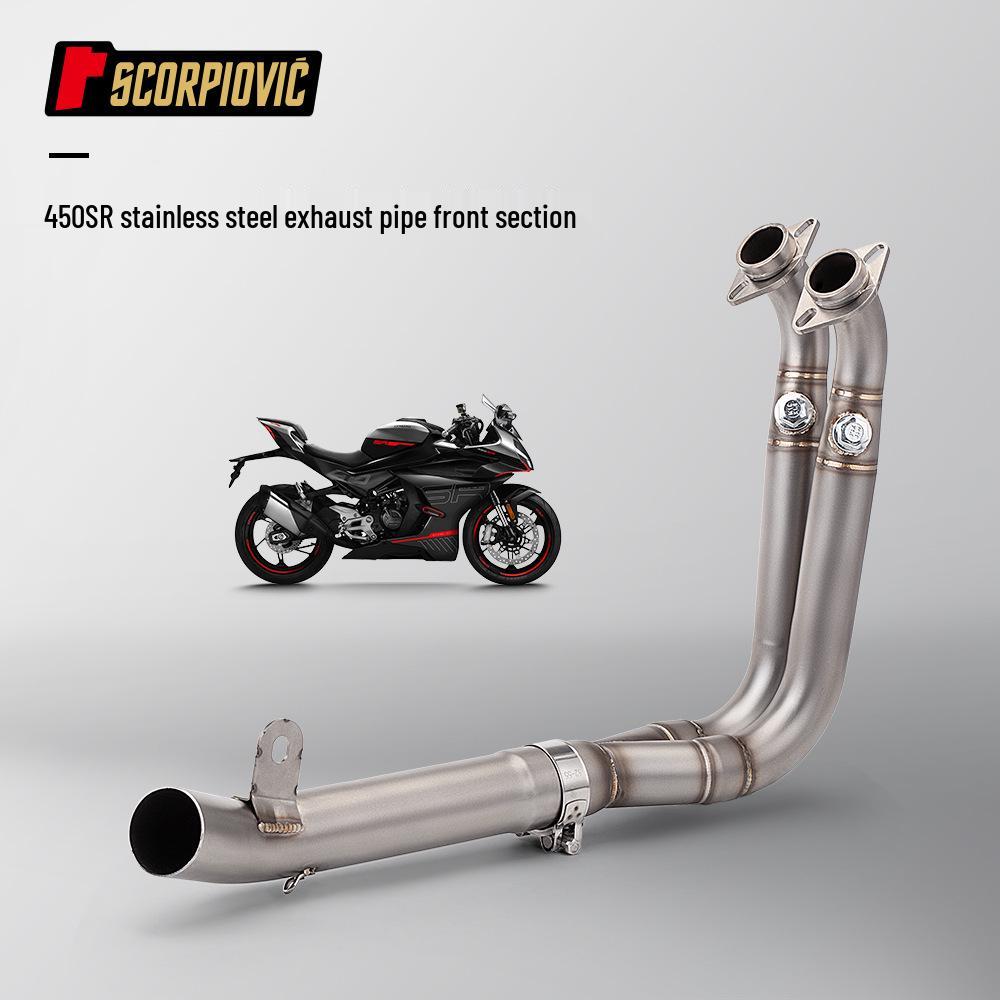 Stainless Steel Front Section 89 Cannon Muffler AR Silencer for CFMOTO 450SR - Easy Non-Destructive Installation