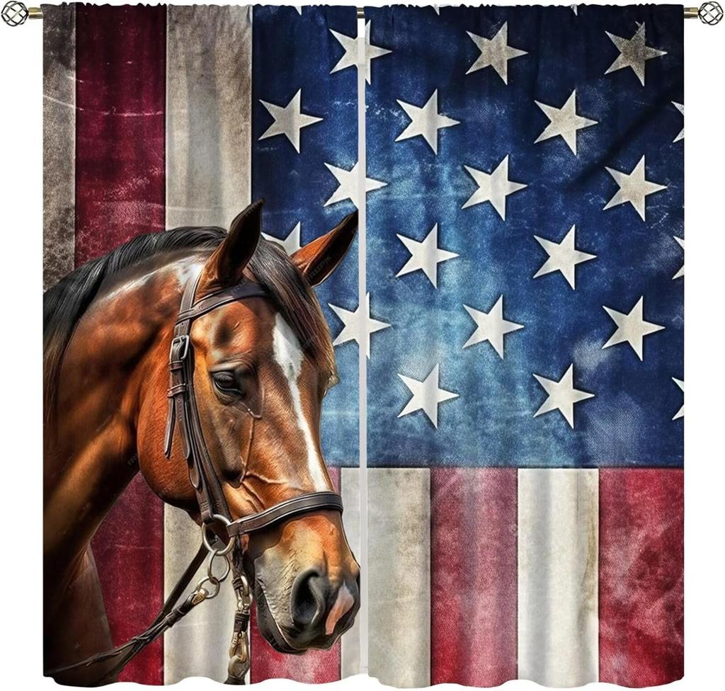 Horse Window Curtains, Western Wild Horses Under Cherry Curtains For Living Room,Country Style Rustic Farm Animal Horse Pink