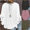 IHUASU Damesmode Casual Effen Kleur Print 3/4 Mouw V-Hals Blouses & Shirts