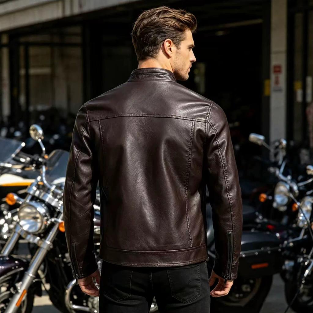 European and American men's locomotive leather jacket stand-up collar slim-fitting PU leather jacket autumn and winter casual coat