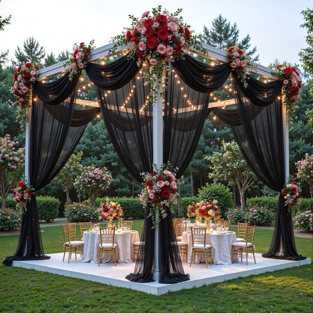 Xiaomi 2pcs 8m Black Polyester Tulle Draping Fabric Sheer Chiffon Wedding Arch Stage DIY Decor for Birthday Halloween Christmas Party