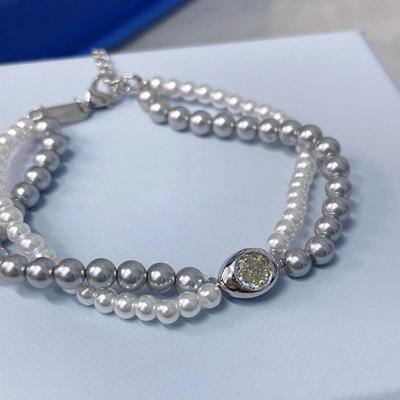 Hejia Doppellagiges Sterling Silber Armband mit Imitationsperle - Elegantes Japanisches & Koreanisches Design für Damen
