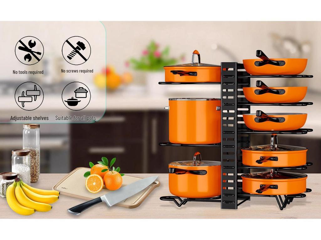 Detachable Foldable Multi-Layer Vertical Pot Cover Rack - Iron Art Countertop Storage Solution
