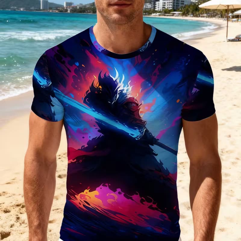 

Men s 3D printed short-sleeved T-shirt, art style fashion top with comfortable fit crew neck design XL