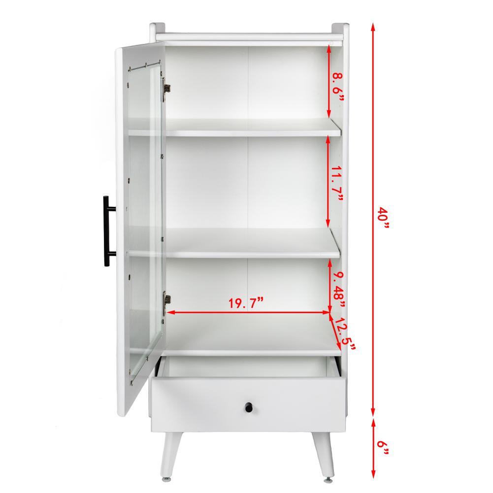 US STOCK Bathroom Storage Cabinet Floor Standing Cabinet With Glass Door Drawer Double Adjustable Shelves For Bathroom