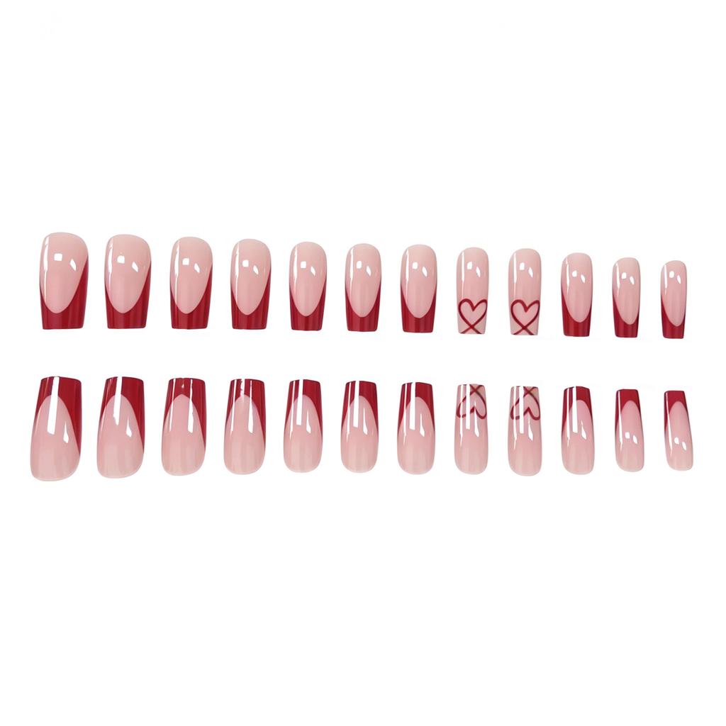 24 Nail Art Red French Love Pure Desire Valentine'S Day Versatile Medium And Long Square Nail Wear