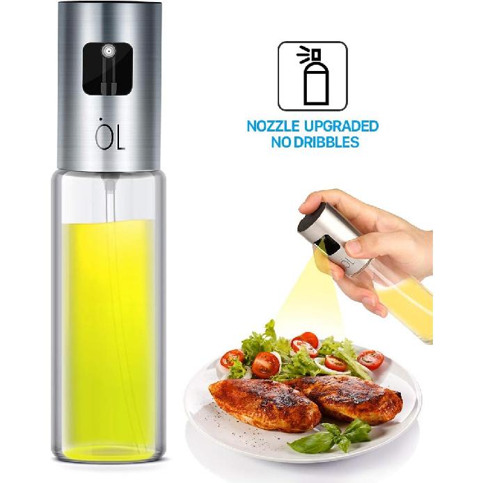 Oil Sprayer for Cooking, Olive Oil Sprayer Mister of Nozzle Upgraded, no Dribbles, Mist More Exquisite, 3.4OZ Capacity Food-Grade, Versatile Glass