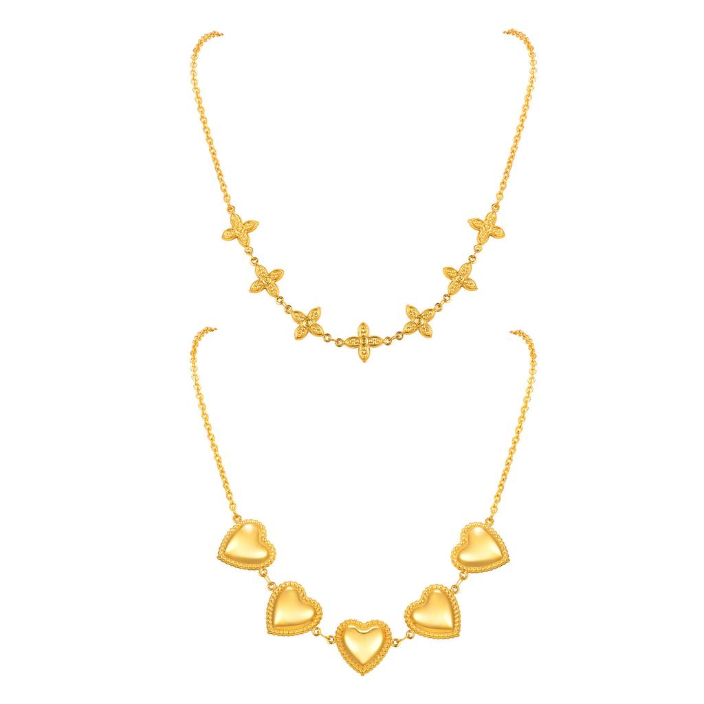 Wind Stainless Steel Flat Cross Chain Lucky Clover Heart Necklace Women'S Jewelry Nc-2275