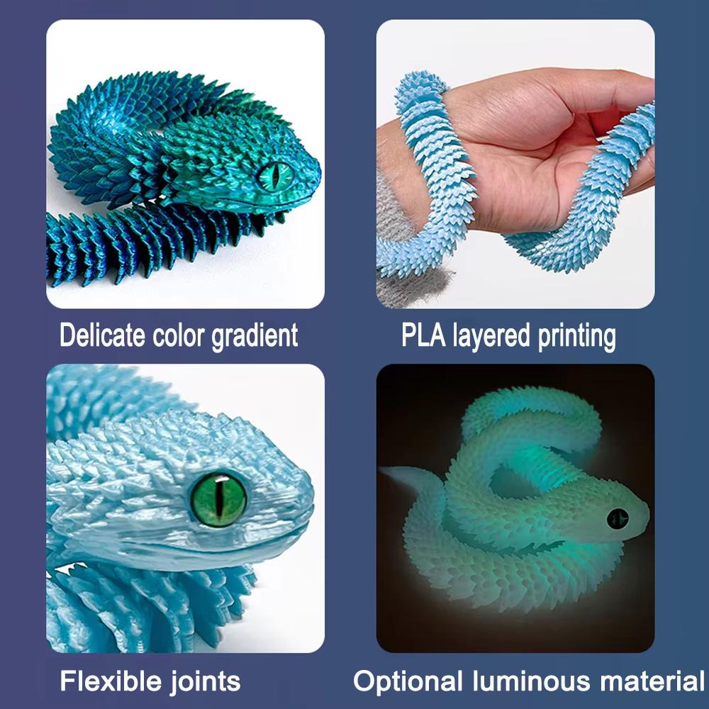 3D Printed Articulated Snake Fidget Toy Realistic Movable Joint Snake Action Figure Stress Relief Desk Decor Animal Model Gift