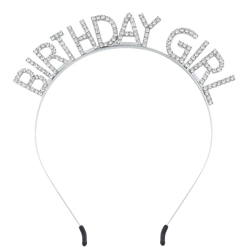 European & American Rhinestone Birthday Girl Headband: Alloy Party Gift