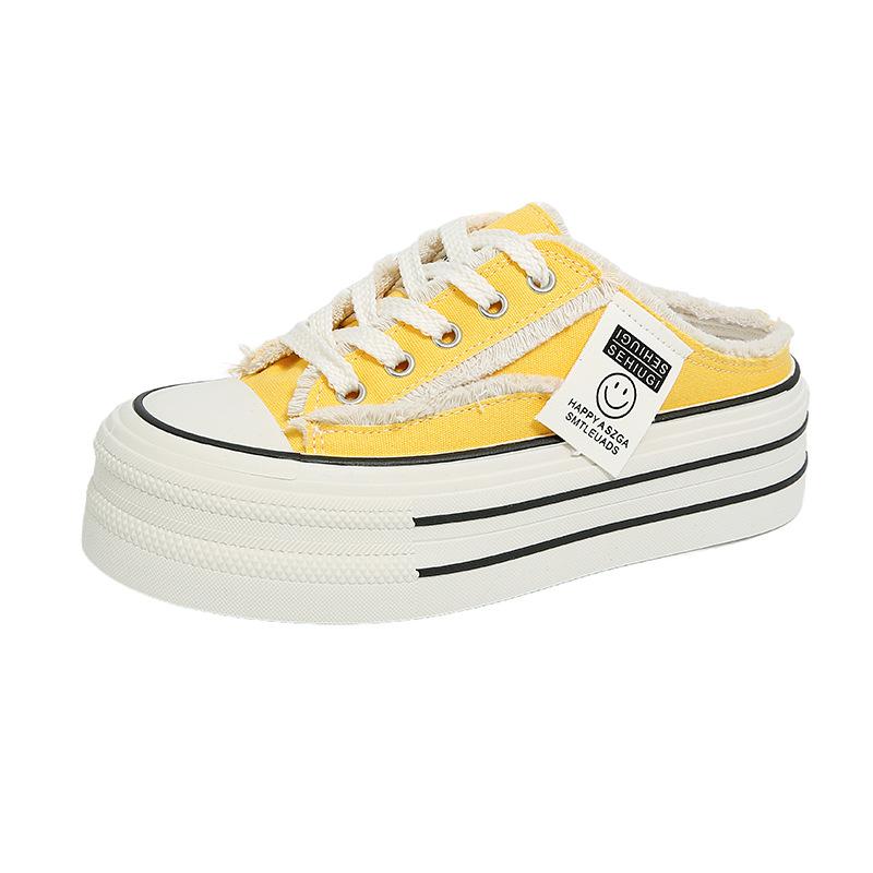 Baotou slippers women's summer outer wear 2025 new canvas shoes without heel versatile students half drag thick soles ins tide