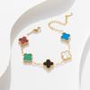 18K Gold Titanium Steel Four-Leaf Clover Double-Sided Bracelet with Five-Color Flowers.