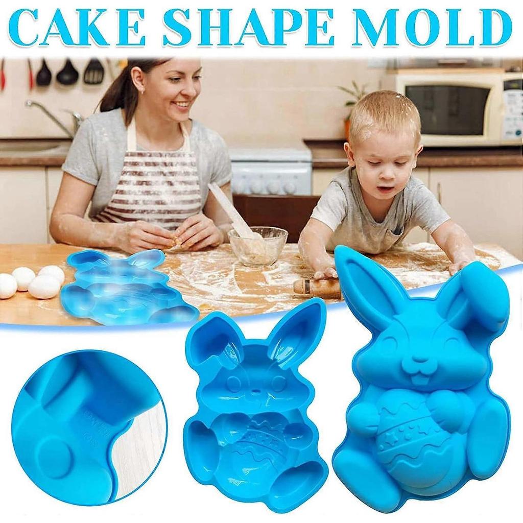 2025 Latest Model Easter Bunny Egg Mold, Rabbit Shape Baking Mold Chocolate Candy Molds for Chocolate Candy Muffin Cupcakes Jelly Soap Ice Cubes (Bl