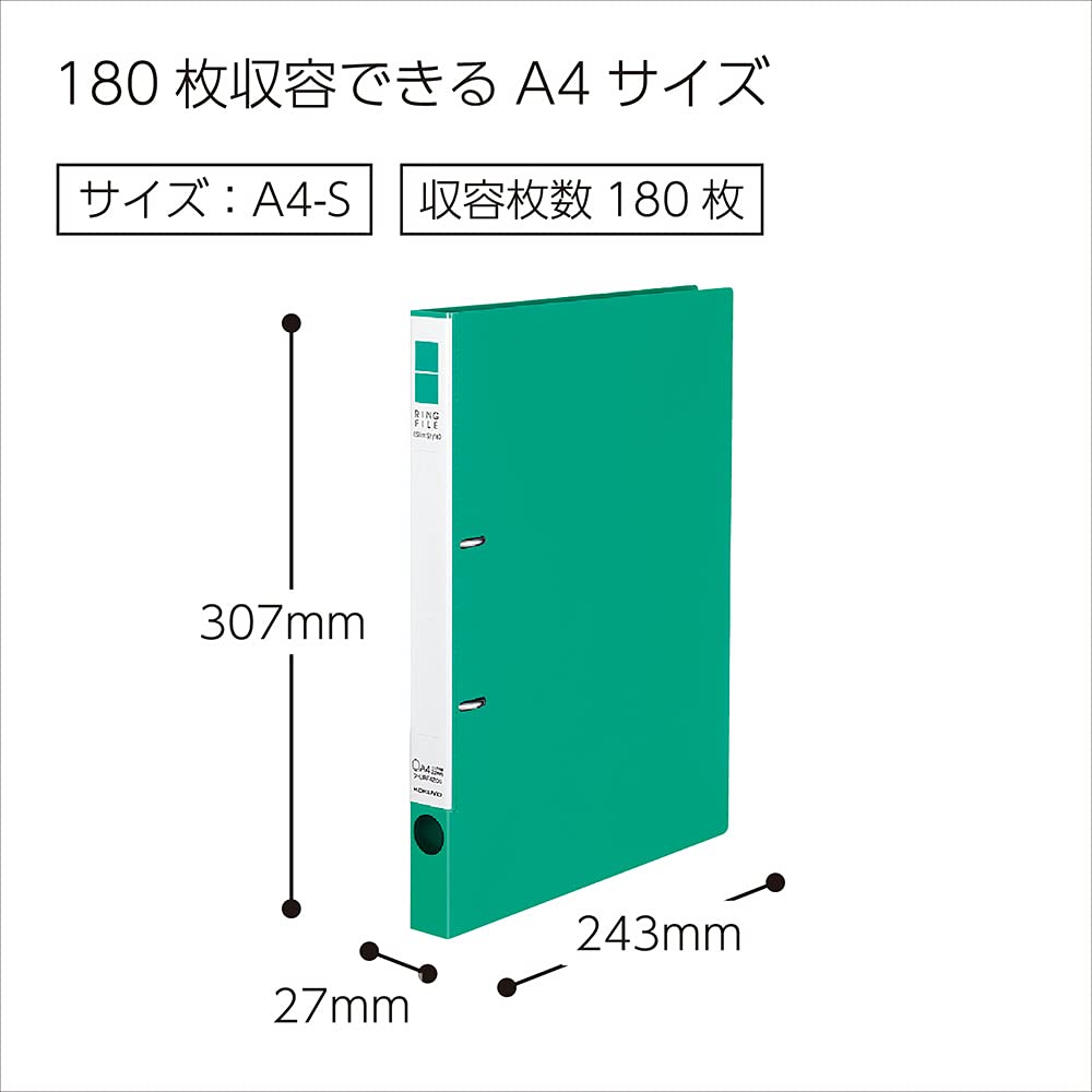 Kokuyo File Ring File Slim 2-Hole A4 Holds 180 Sheets Green F-URF420G