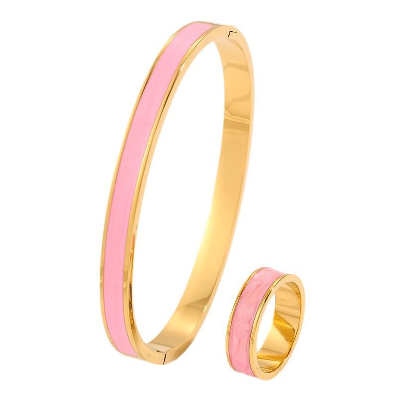 Titanium steel bracelet, oil dripping ring set, simple enamel bracelet, girls' high-end DIY ring, non-fading bracelet.