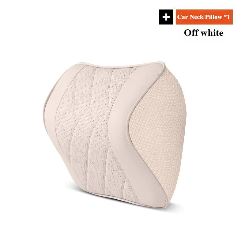 Nappa Leather Car Neck Cushion Waist Support Pillow Memory Foam Car Headrest Lumbar Support Seat Accessories Car Neck Pillow Set