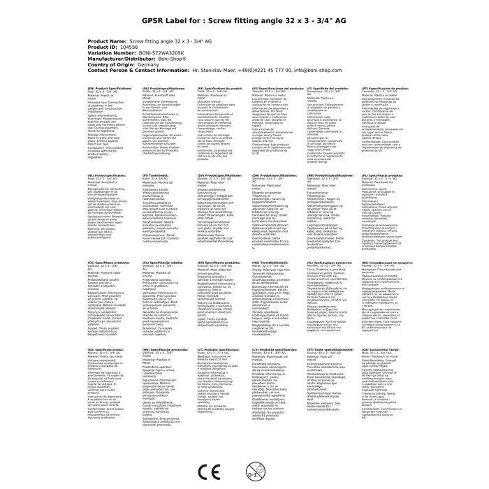 Raccord vissé coudé 32 x 3 - 3/4" AG