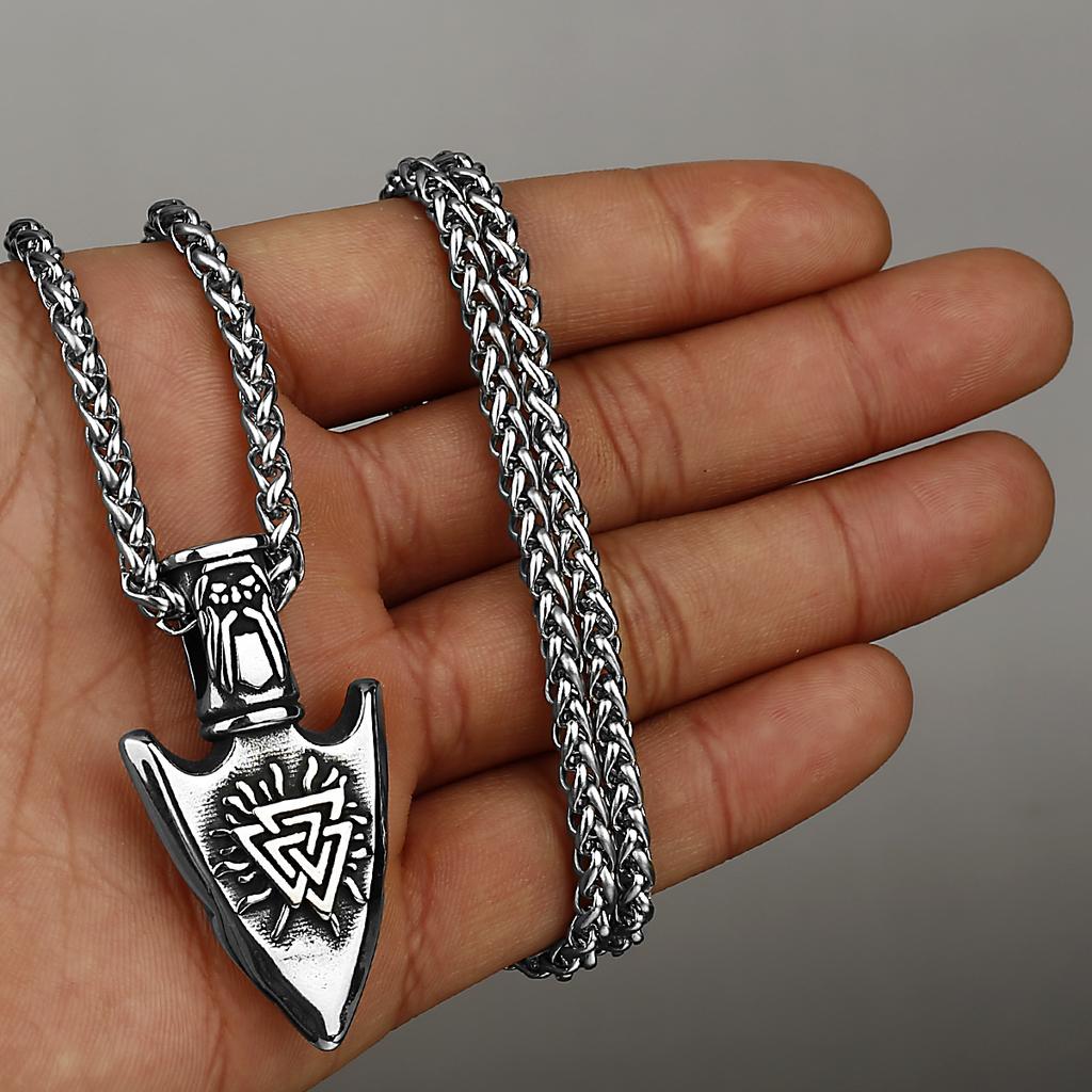 Valknut Odin Sword Pendant Necklace Men's Gungnir Vegvisir Amulet Rune Stainless Steel Necklace Jewelry Gift