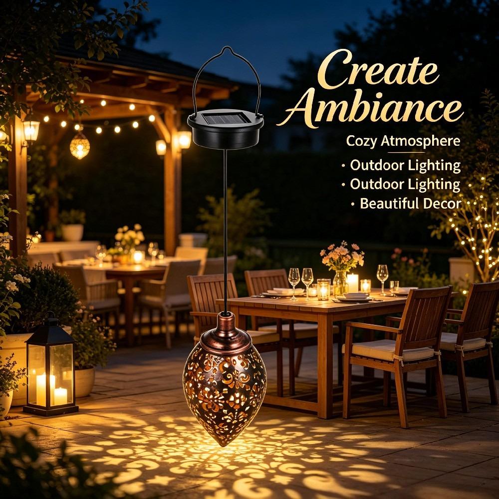 1PC Solar Olive Branch Pendant - Water Drop Iron Art, Projection Lamp, Projection Lamp, Garden Decoration, Atmosphere Creation