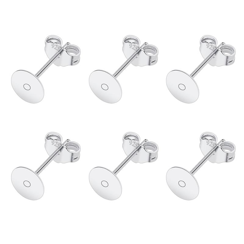 50pcs/lot 925 Silver Plated Blank Post Earring Studs Base Pin With Earring Plug Findings Ear Back DIY Jewelry Making Accessories