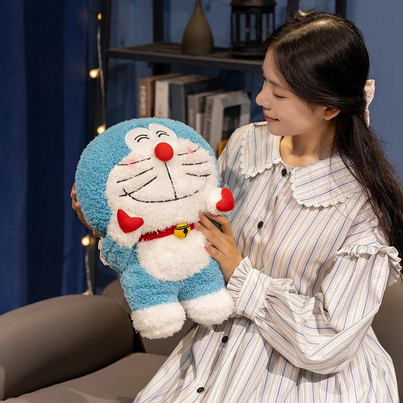40Cm Cute Doraemon Hand Heart Plush Toy Cuddly Pillow Fluffy Smiling Doraemon Plushies Lovely Kawaii Doll Xmas Gifts Girl