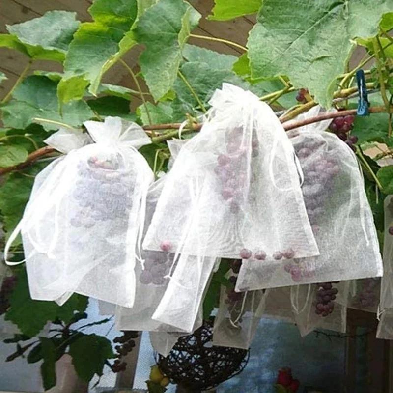 50pcs Fruit Protection Bags Pest Control Anti-Bird Garden Netting Strawberry Bags Mesh Grapes Bag Drawstring Planter Grow Bags