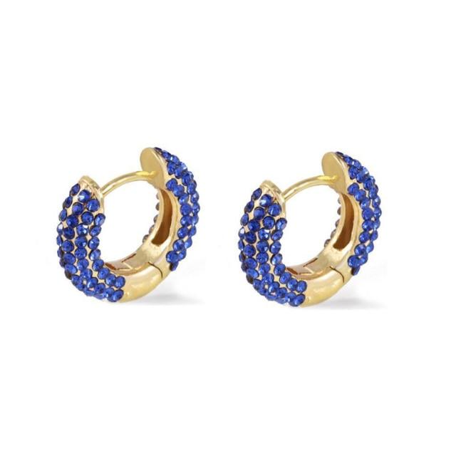 Women Cubic Zircon Rainbow Earrings Cubic Zirconia Ear Cuff Set Female Stylish Fashionable Gold Tone Huggie Clip On Earrings Earcuff Crystal Stone