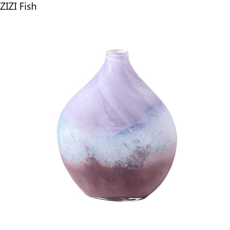 Colorful Gradient Glass Vase Potted Plant Table Decoration Artificial Flowers Floral Arrangement Vases Room Aesthetic Decor