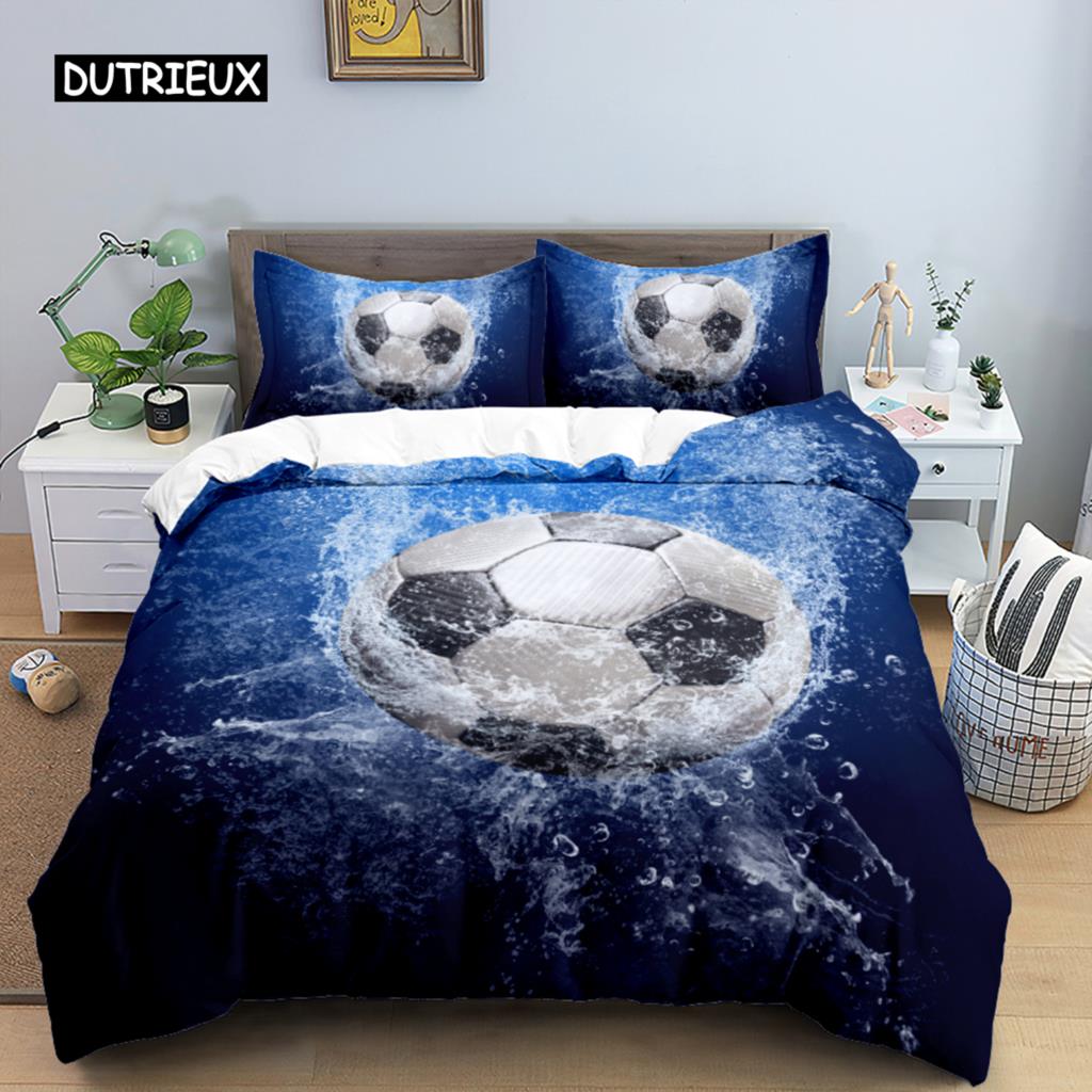 3D Boys Teens Football Comforter Cover Set Queen Size Soccer Ball Duvet Cover Polyester Bedding Set 2/3pcs Soft Twin Quilt Cover