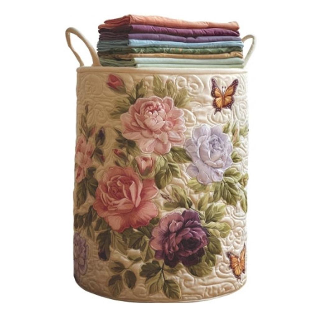 

with Handle Quilted Laundry Basket Foldable Large Capcity Fabric Floral Storage Bag Foral Pattern Save Space