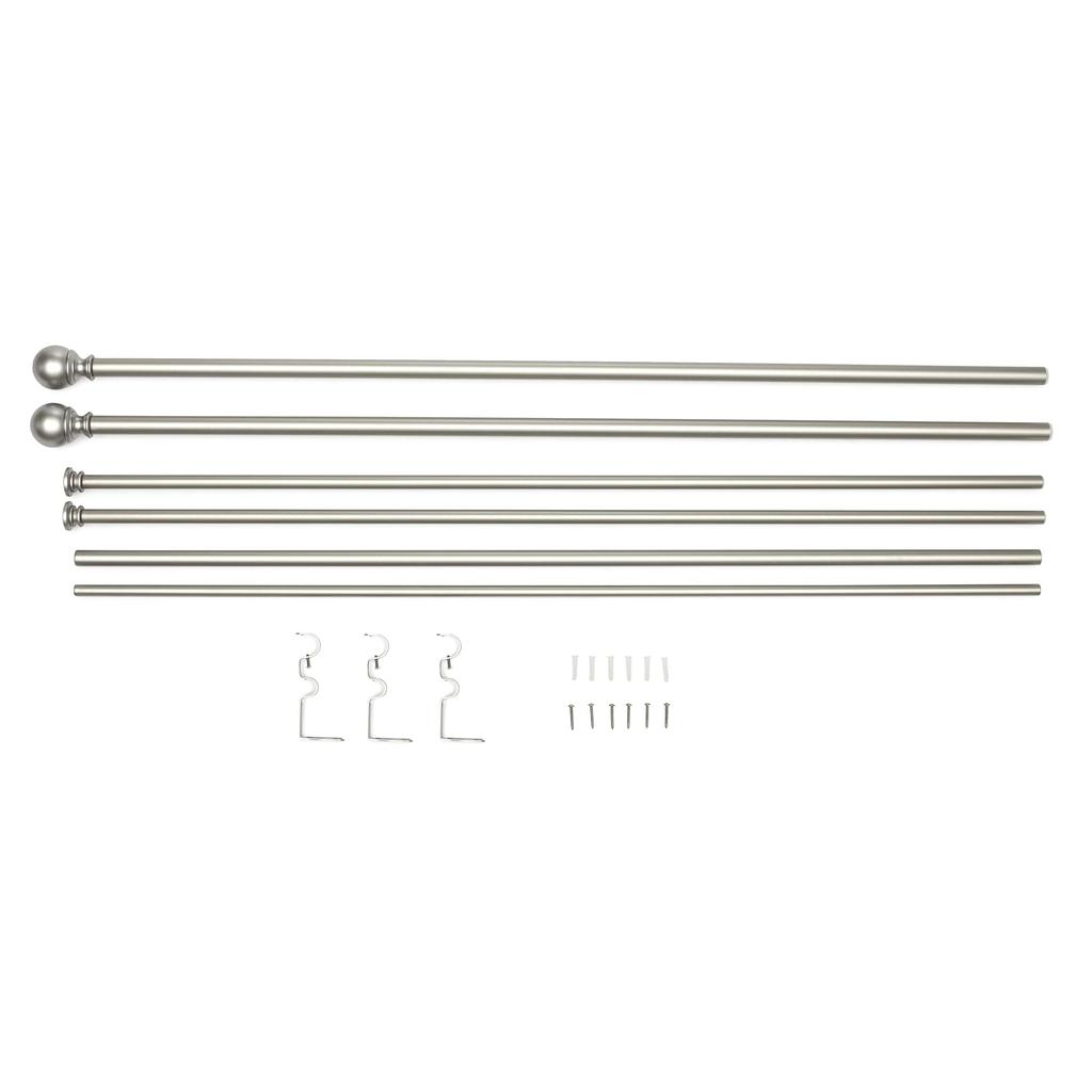 Bară perdea Amazon Basics, Dublă, Lungime ajustabilă, Capete rotunde, cu feronerie, 183-366 cm, Nichel