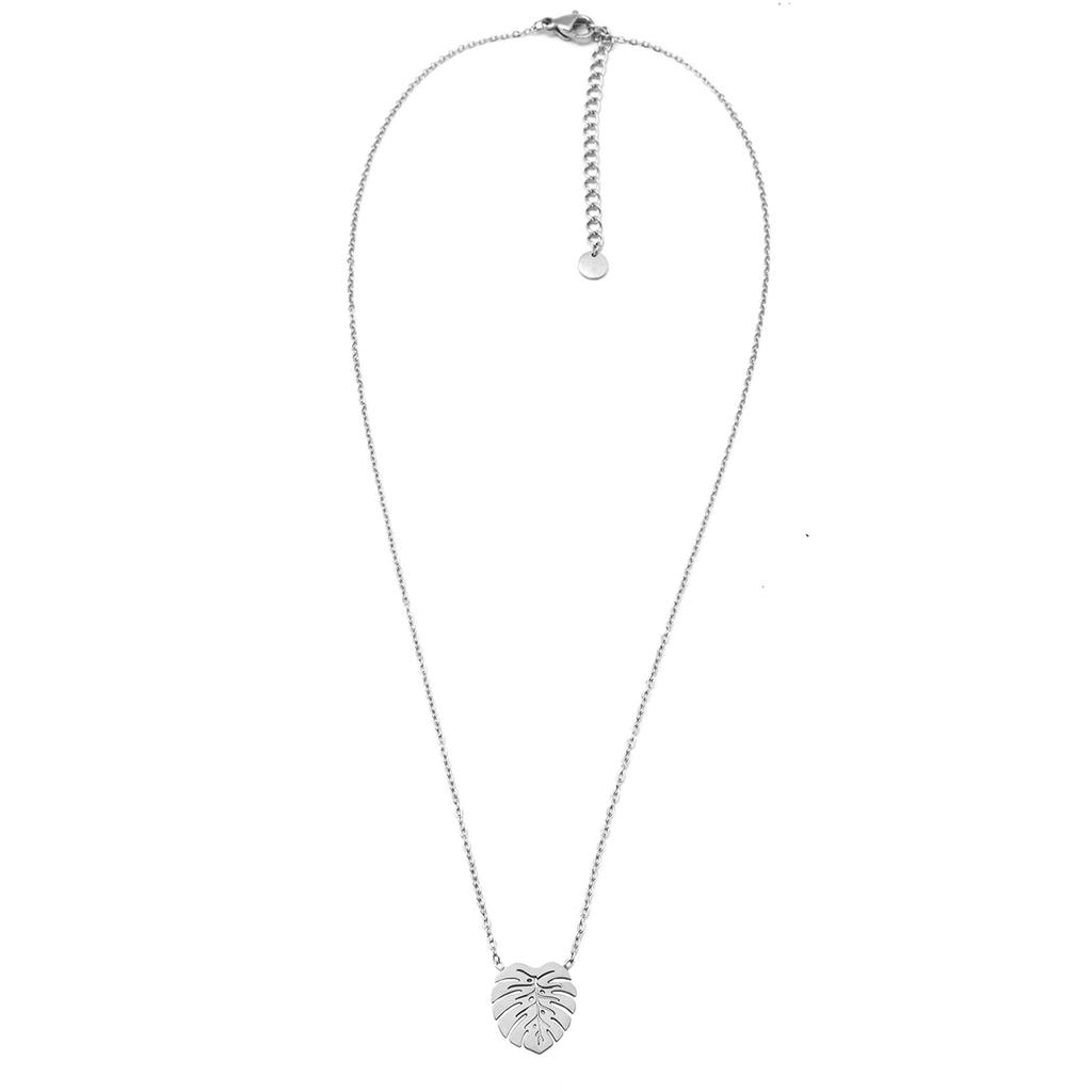 Les Trésors De Lily [Q0953] - Designer Silver 'Jungle' Steel Necklace (monstera Leaf) - 13x12 Mm
