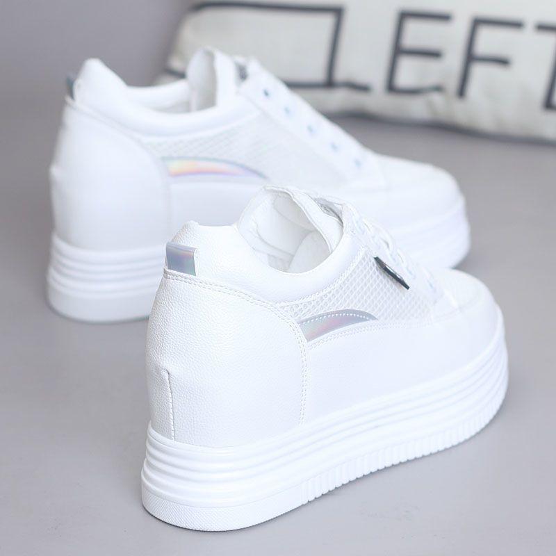 Damen Mesh Atmungsaktive Weiße Schuhe Vielseitige Dicke Sohle mit Erhöhter Schwammsohle Damen Vielseitige Mesh Schuhe