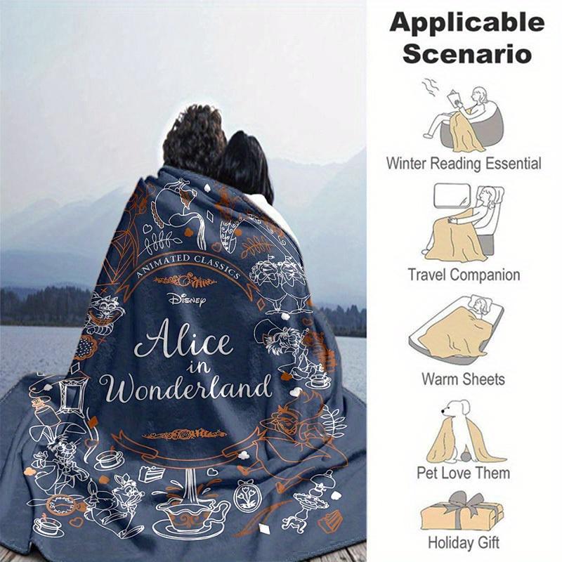 1 Stück, Dekorative Flanell-Kuscheldecke für Zuhause, Alice im Wunderland Design, Perfektes Geschenk für Schlafzimmer, Wohnzimmer, Reisen