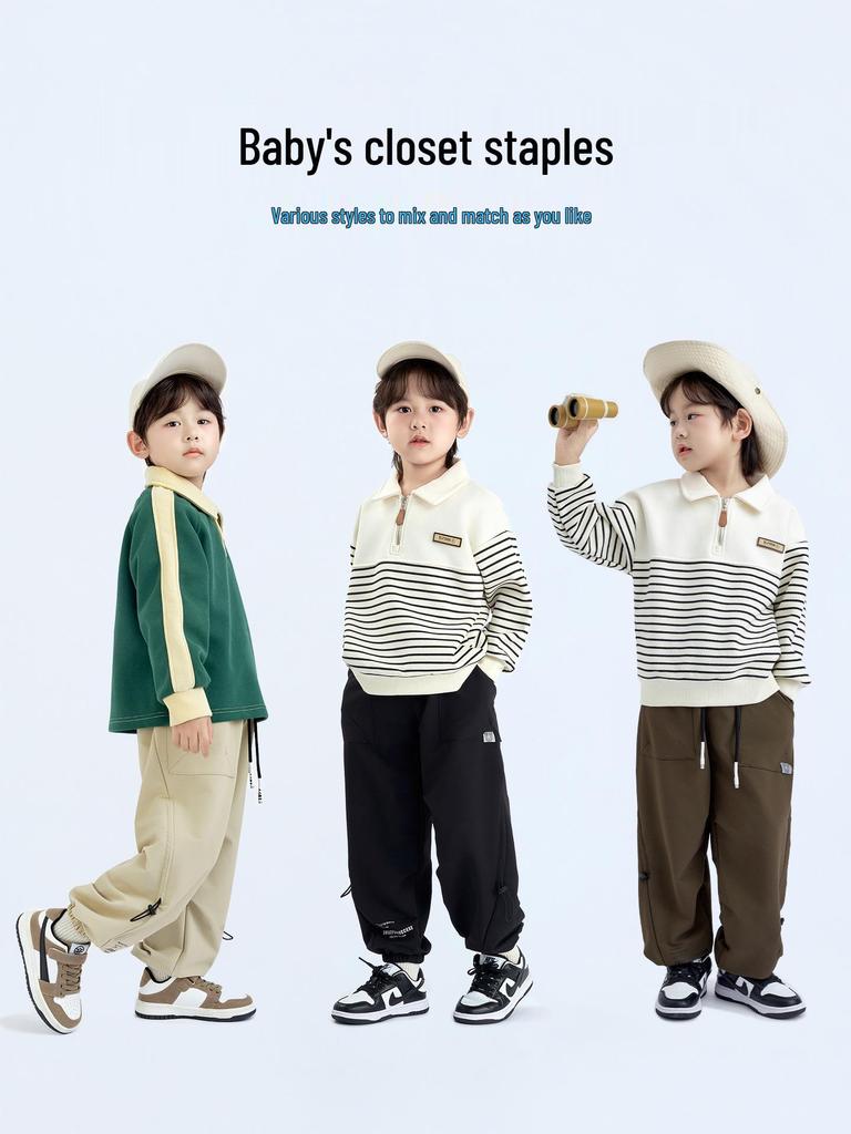 Kids' Windproof Woven Cuffed Casual Pants - 2025 Autumn Korean Style