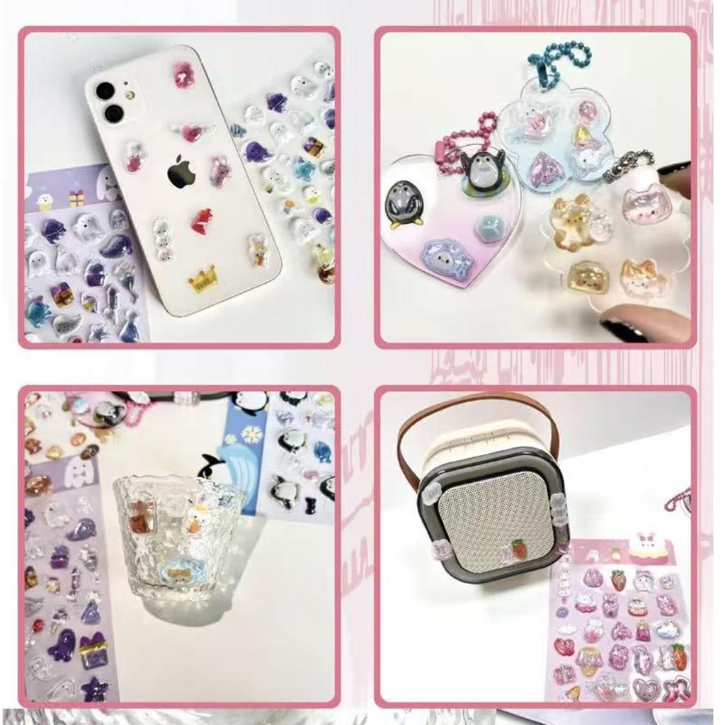 Set of 4 3D Stickers Featuring and Plump Stickers for Planner Strong No Smartphone Water PC Panda, Penguin, Rabbit, Cat. Cute, Decoration,