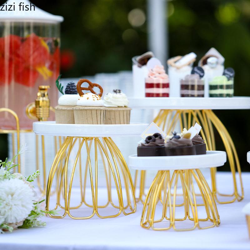 Wood High Feet Cake Stand Dim Sum Plate Ceramic Fruit Plate Dessert Plates Snack Tray Display Stand Bread Dish Refreshment Tray