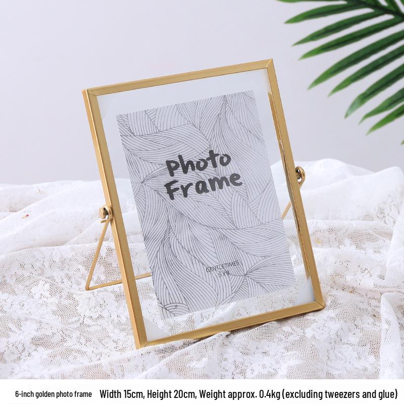 Nordischer Stil Geometrischer Metall-Glas-Fotorahmen für Trockenblumen - DIY Geprägte Pflanzen specimen Anzeige, Kreatives Gold, Größen 4x6 & 7 Zoll