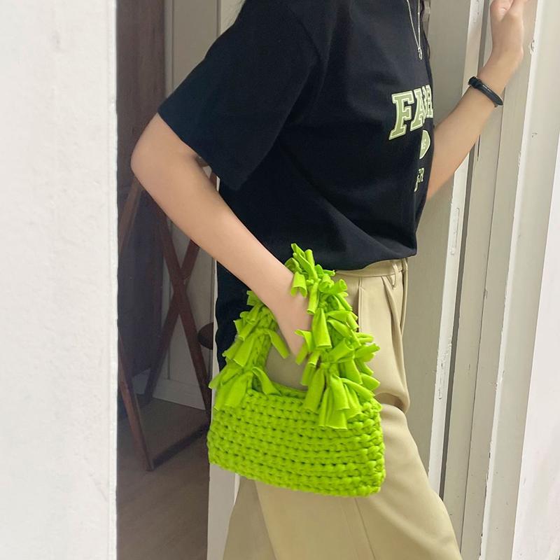 Yogodlns Fashion Solid Color Women's Knitted Small Handbag Woven Luxury Design Tassel Shoulder Bag Wrist Bag