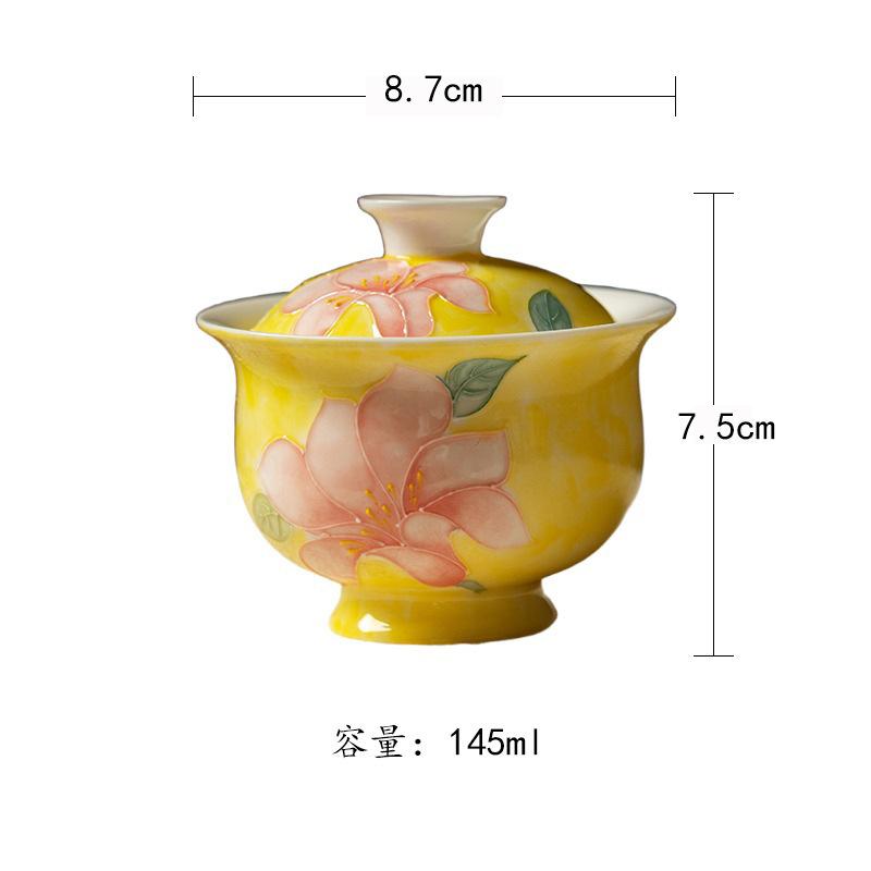 

145ml Hand-painted Lily Gaiwan Boutique Cup Saucer Tea Tureen Tea Bowl With Lid Kit Tea Making Cover Bowl Cha Supplies Craft