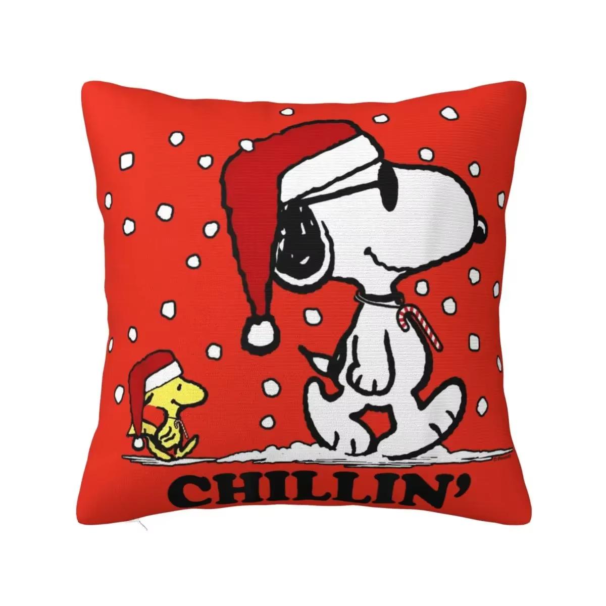 

2025 Christmas Snoopy Woodstock Pillowcase Decoration Home Double Sided Printed Square Pillow Living Room Pillowcase Gift 18x18Inch