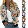 Damenmode Langarm Blumenprint Rundhals Reißverschluss Jacke
