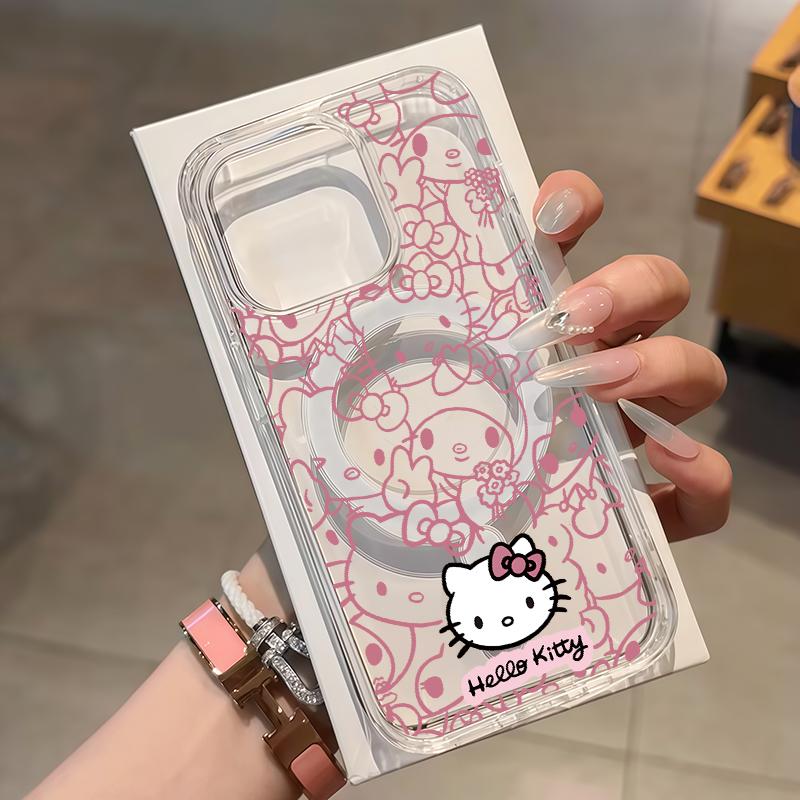 Magnetic Wireless Charge Hello Kitty Cover For Samsung Galaxy S25 Ultra 5G S24 S23 S22 S21 Plus Ultra FE 5G Kuromi Pochacco Case