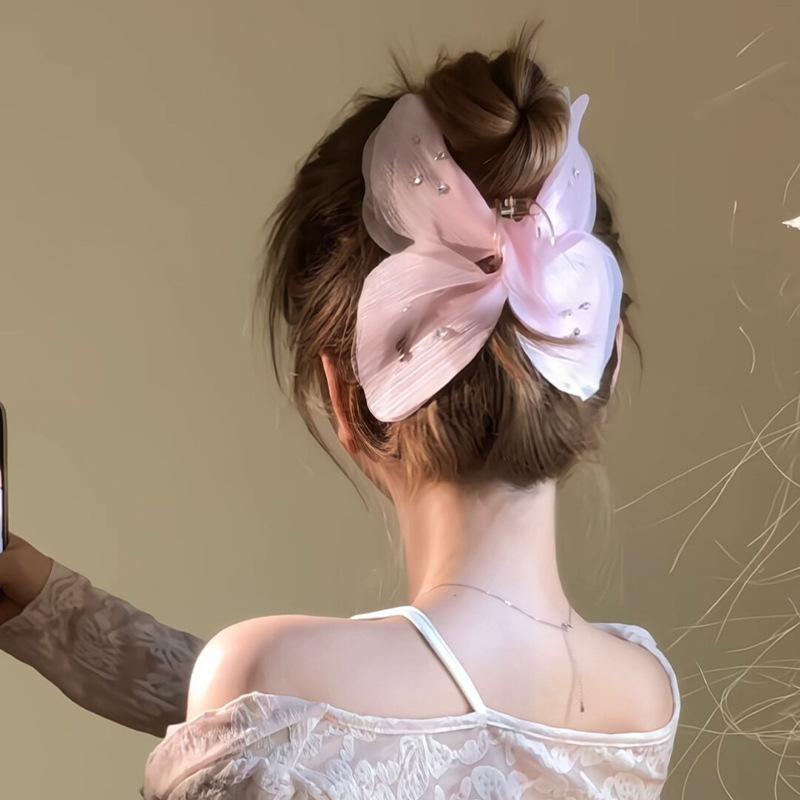 

Korean Style Chiffon Butterfly Sparkling Diamond Large Shark Clip Headdress For Women Simple Temperament Hair Shark Clip