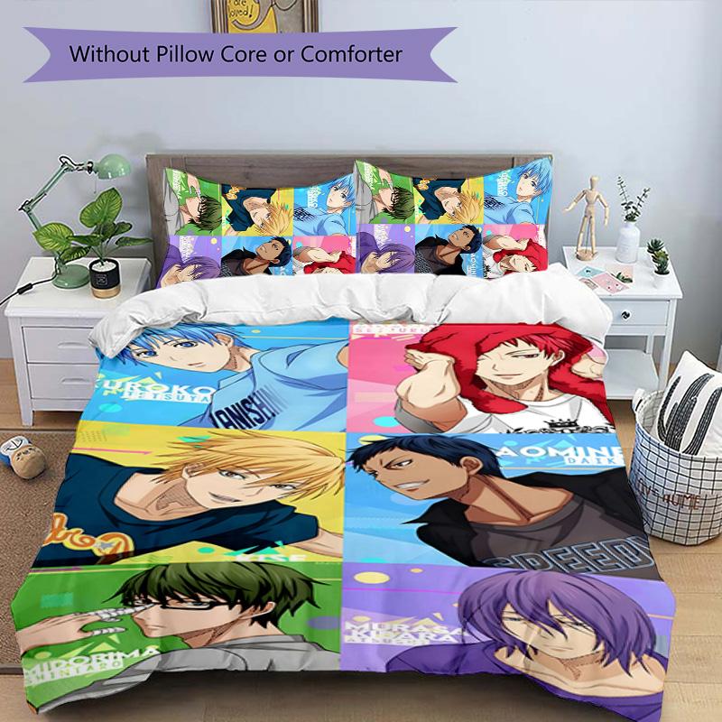 3pcs Kuroko's Basketball Design Cover Set - HD Printed Bedding with 1 Cover and 2 Pillowcases - Perfect for Home and Dorm Decor