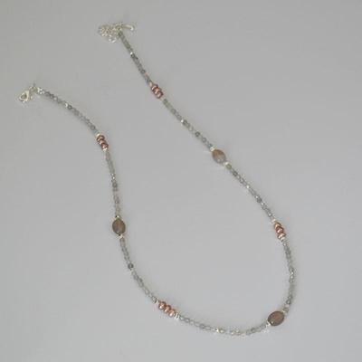 French Retro Gray Labradorite and Freshwater Pearl Elegant Necklace