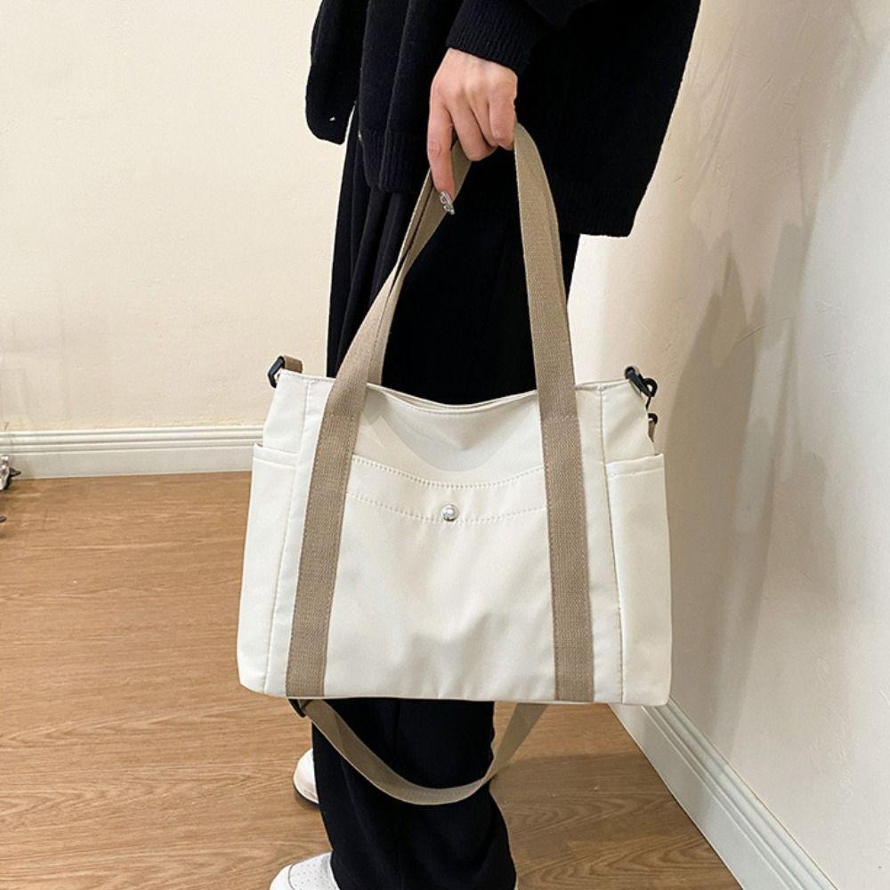 Large Capacity Multi Pocket Tote Bag Solid Color Nylon Crossbody Bag Canvas Tote Bag Commuting